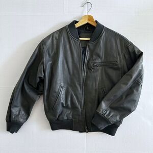 Vintage 80s Mixed Blues Genuine Leather Bomber Jacket Quilted Black Unisex S / M